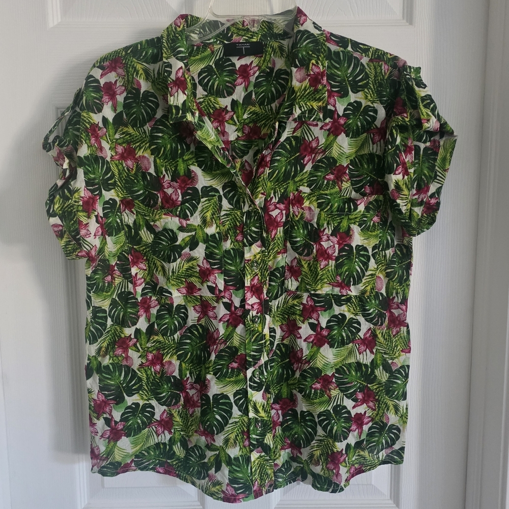 Tahari Tropical Hawaiian Button Down Shirt Size M/L